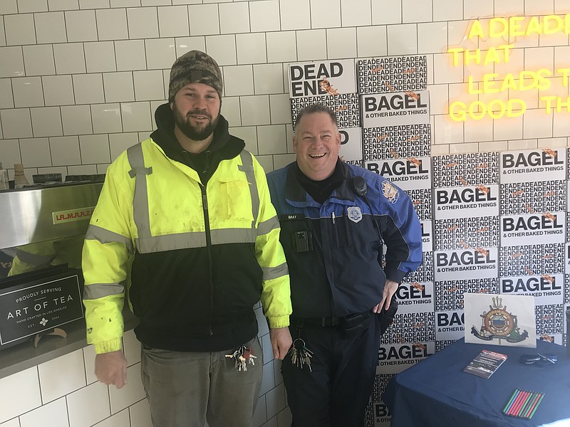 Community member Eddie Wagner gets to know Officer Mike Gray.