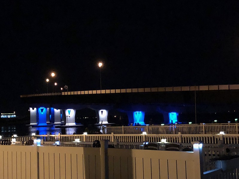 Ocean City shows its support for the Down Syndrome Society lighting up the bridge in blue and white. 