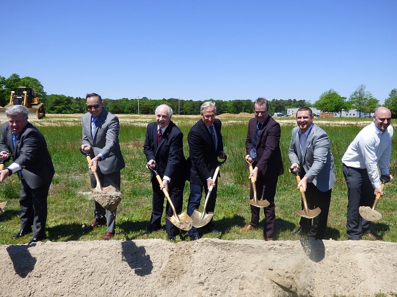 Cape May County Freeholders Gerald M. Thornton and Will Morey, center, are joined by other dignitaries during a ceremonial groundbreaking for the new project. (Courtesy of Cape May County)