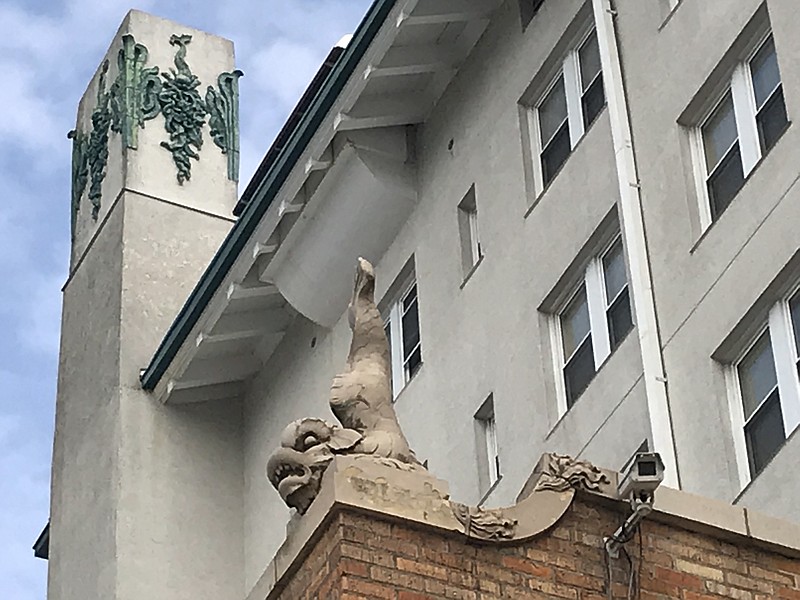 The gargoyles and other ornamental cement work are just as clearly defined as they were upon their installation in 1923.