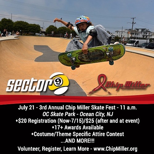 A skateboarding event July 21 at the Ocean City Skate Park will include prizes for kids, adults and families.