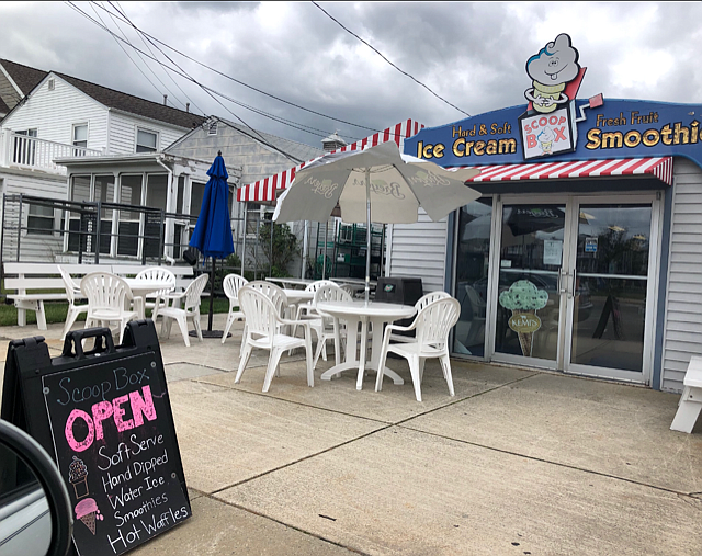 Scoop Box has plenty of outdoor seating and is a perfect place to enjoy a frozen treat.