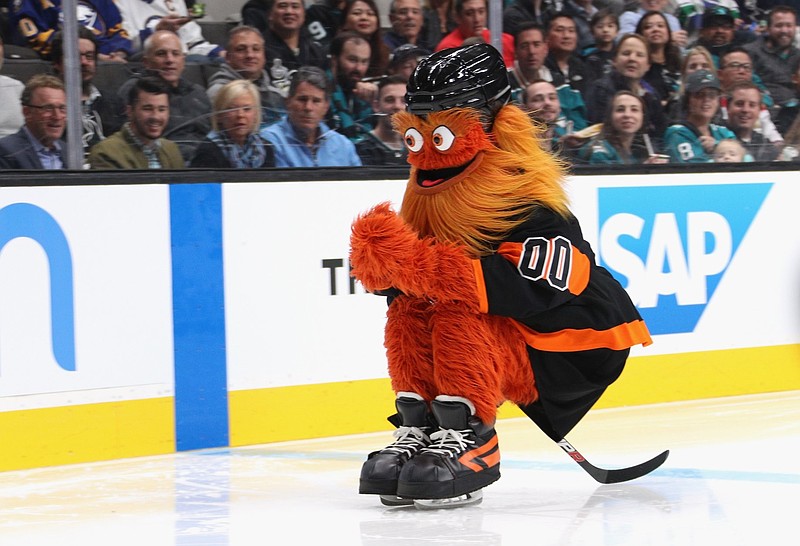 Gritty takes to the ice to entertain the Philadelphia Flyers fans. (Courtesy Philadelphia Flyers Facebook page)