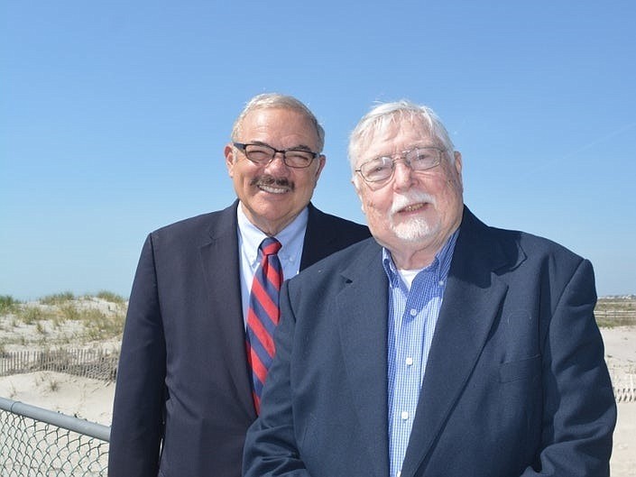 Jim Plousis (left) tells an entertaining tale of his law enforcement career with the skillful writing of George Ingram of Ocean City, a former Philadelphia Inquirer writer. (Photo courtesy George Ingram) 