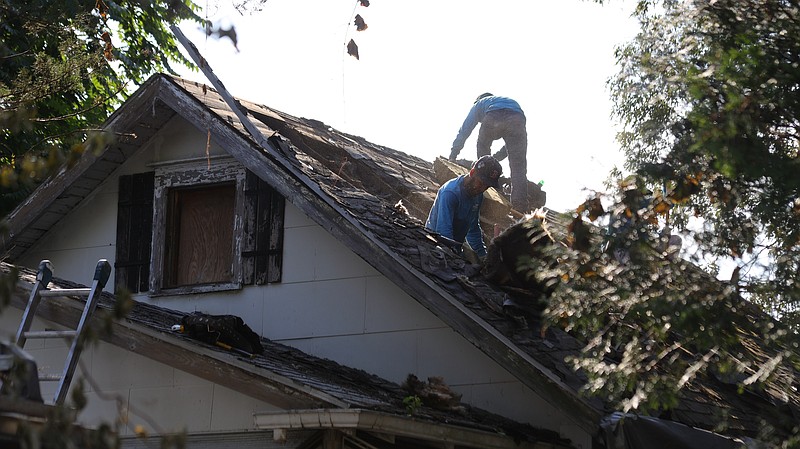 The roof shingles and debris fall to the ground. (Photo credit Just Right TV Productions)