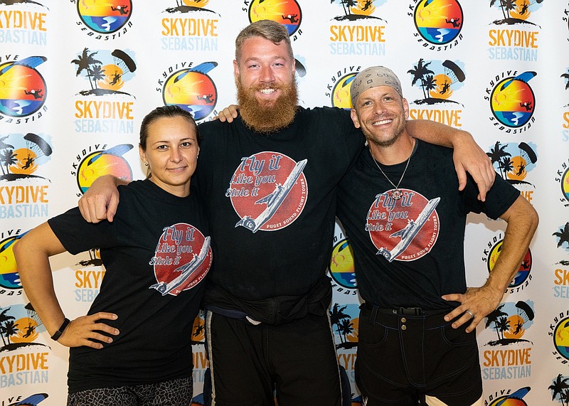 Ocean City resident Brian Stempin, center, with two members of his New England Wrapture team at their qualifying performance in the U.S. Nationals.