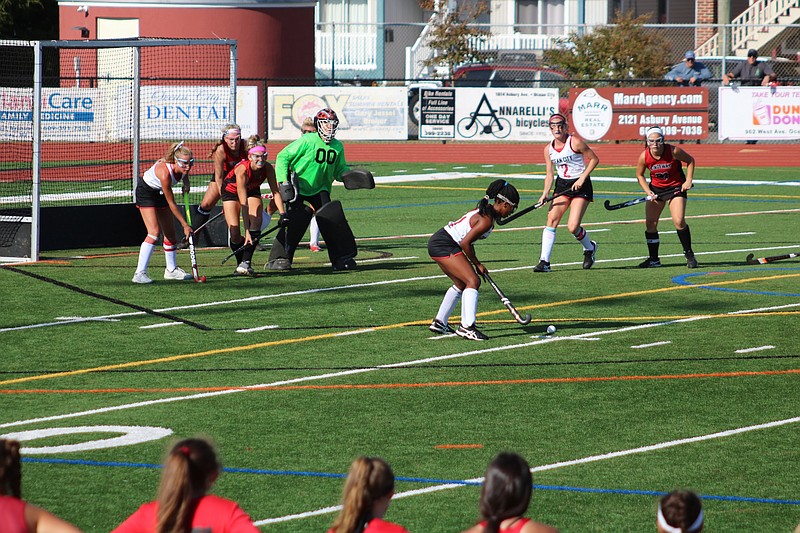 Nya Gilchrist, who scored Ocean City's lone goal, winds up for a shot.