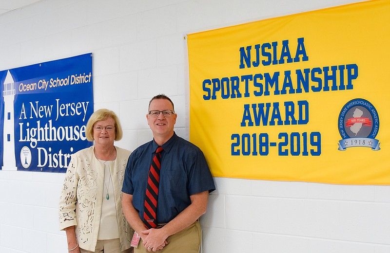 Ocean City High School receives the same honor this year as this one. Pictured is Schools Superintendent Dr. Kathleen Taylor and Athletic Director Geoffrey Haines in 2019. (Photos courtesy JASM Consulting)