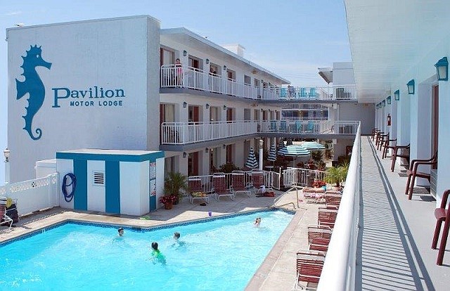 Poolside view of the Pavilion Motor Lodge. (Photo courtesy of Ocean City Real Estate Group)