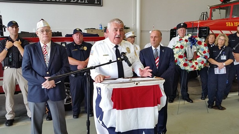 Cape May County Sheriff Bob Nolan, seen speaking at a 9/11 commemoration ceremony in Sea Isle City, is at odds with New Jersey's attorney general.