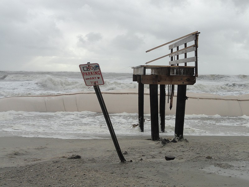 A geotube at Waverly Beach along East Atlantic Boulevard, shown here in the background after it was exposed by Superstorm Sandy was credited with saving Ocean City homes.  (Photo courtesy City of Ocean City)