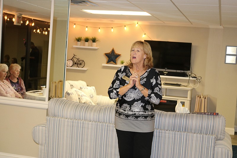 Freeholder Marie Hayes addresses a group of local supporters in November during her campaign.