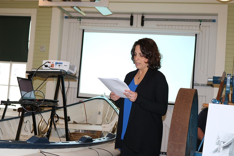 Ocean City Life Saving Station volunteer Maryann Pionegro-Smith reads from a journal about the Sindia.