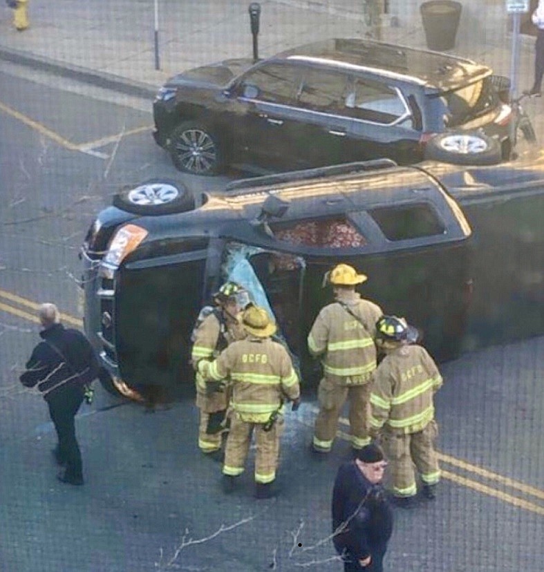 Ocean City emergency crews respond to the crash scene involving an overturned pickup truck. (Photo courtesy of Rose Baratta Salugta Instagram post)