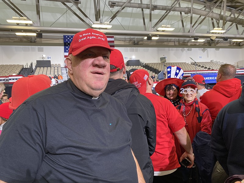 Rev. Joe Ganiel representing Catholics for Trump at the rally. 