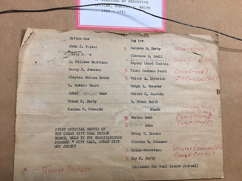 The back of the 1920 photo of the original board of directors displays the members' names. (Photo courtesy Ocean City Board of Realtors)