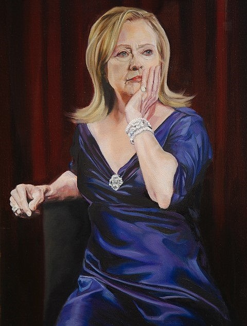 Artist Paul Fuentes captures a pose by Hillary Clinton in 2020.