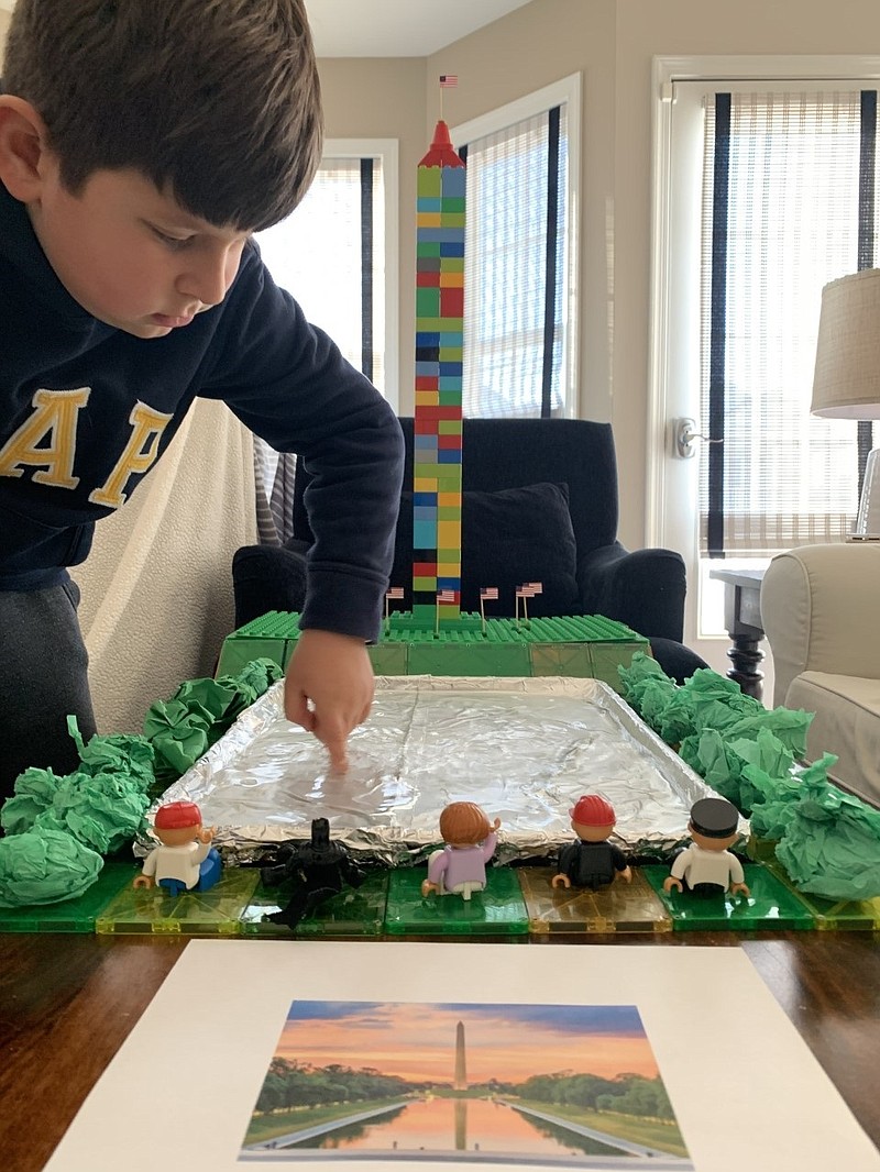 James Gordon, a second grader, builds a replica of the Washington Monument. 