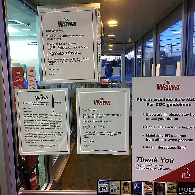 Signs alert Wawa patrons at the 34th Street location that the store is temporarily closed. (Photo credit Facebook forum OCNJ Chatter)