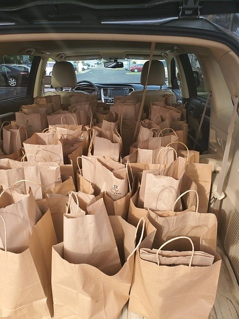 Bags of Easter dinners await delivery in 2020. 