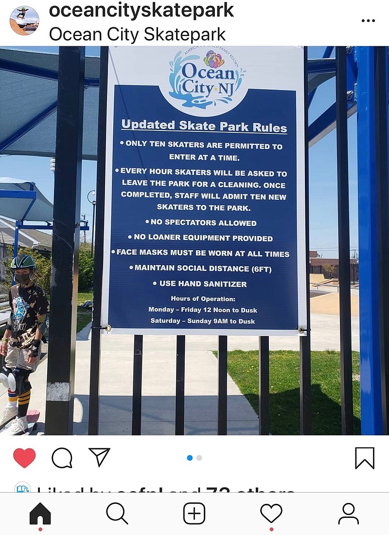 A sign attached to the fence at the Ocean City Skate Park spells out the updated crowd restrictions.