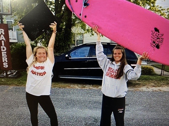 Katie and Brynn “won” a TV and surfboard at their “After Prom” in the back yard.