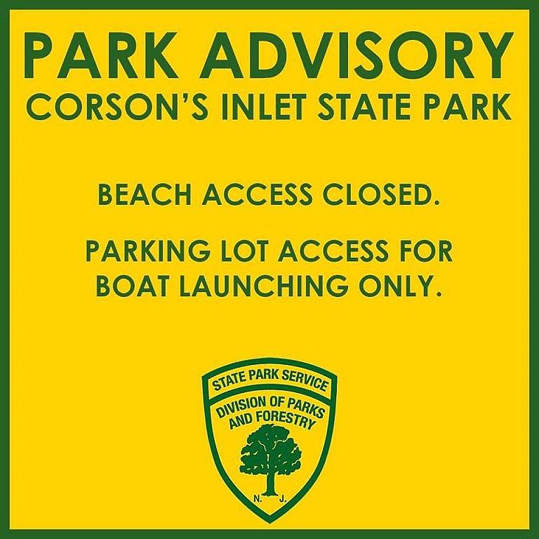 The State Park Service posted an advisory on its Facebook page Saturday night stating that the Corson's Inlet beaches are now closed.