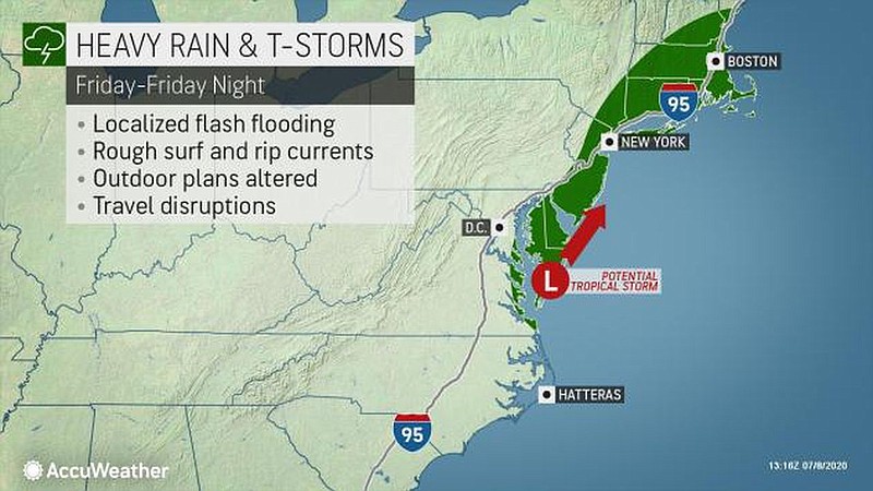 Graphic shows track of Tropical Storm Fay. (Courtesy of AccuWeather)