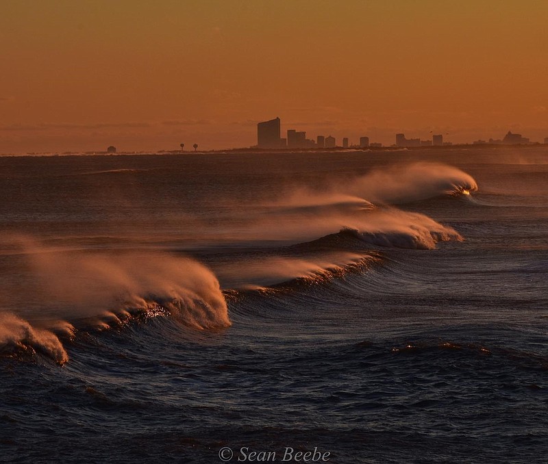 The power of the sea and the Atlantic City skyline on display in one of Sean Beebe’s photographs. (Photo credit Sean Beebe)