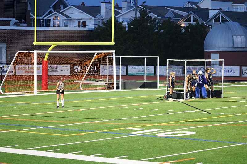 Olivia Vanesko lines up for a corner penalty for the Raiders.