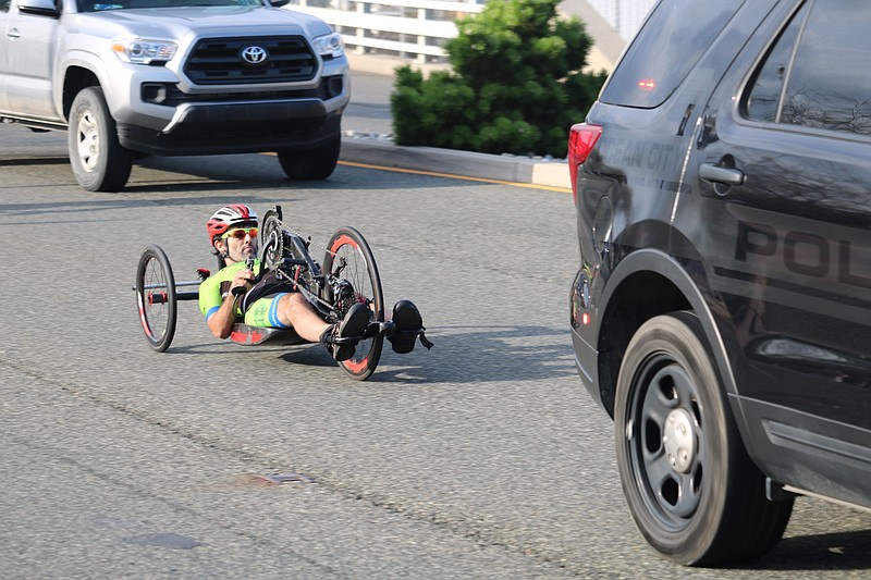 Jared heads into town on the last leg of his journey. (Photo courtesy of Flynn DeVlieger)