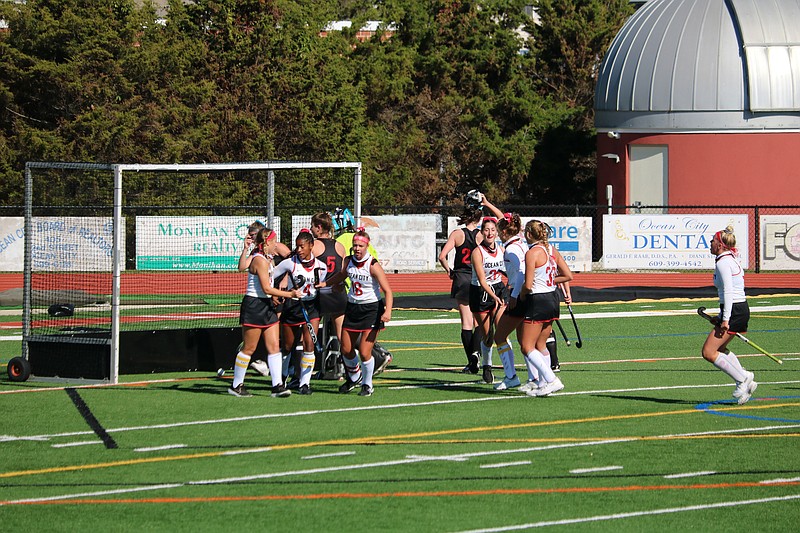 The Red Raiders celebrate after putting their first goal on the scoreboard from Olivia Vanesko (11).