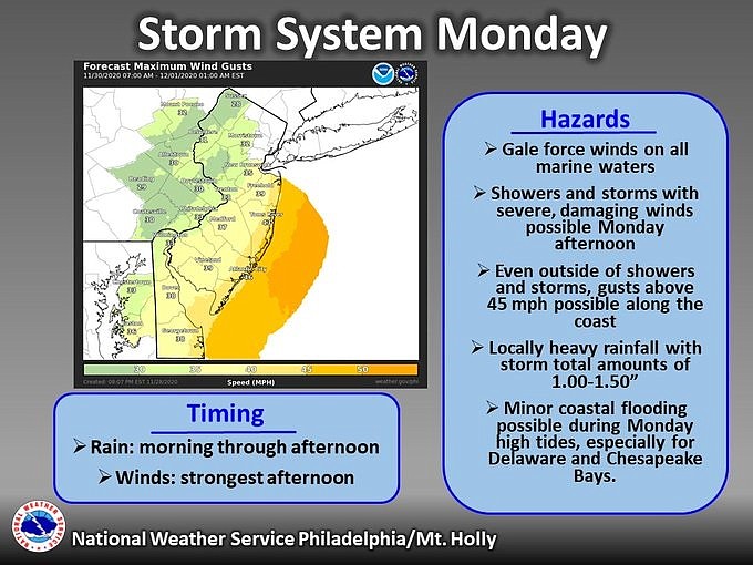 Wind, rain and coastal flooding are expected during the storm. (Courtesy of National Weather Service)