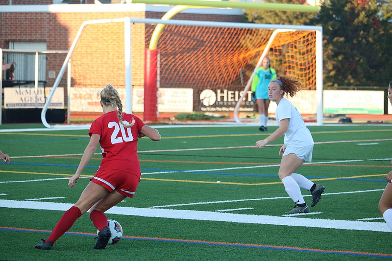 Summer Reimet, who led Ocean City with four goals and an assist,  advances the ball up the field.