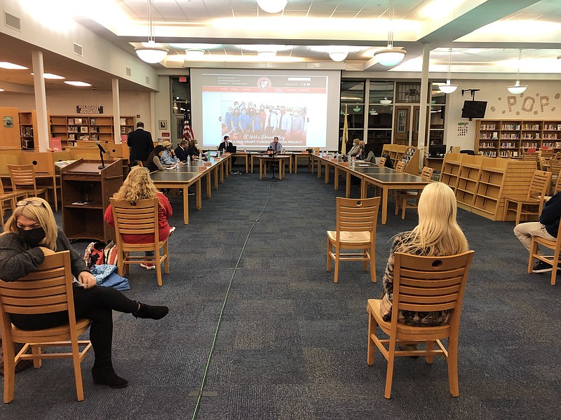 Ocean City Board of Education members listen to parents during a meeting Wednesday night. (Photo courtesy of Martin Fiedler, Just Right TV Productions)