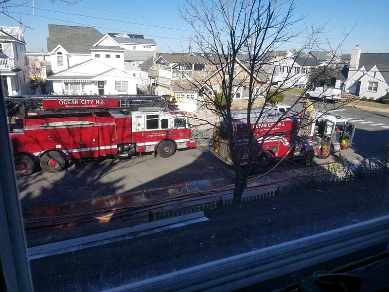 Fire trucks occupy Simpson Avenue between First and Second streets during the drill.