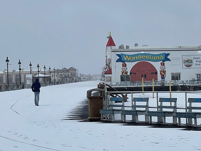 More snow is expected from this week's storm than the light coating that covered Ocean City's Boardwalk and beaches on Feb. 2.