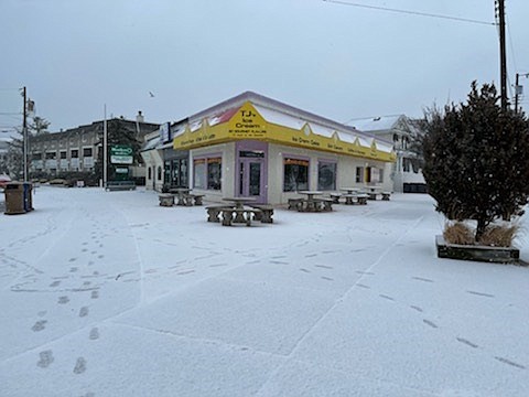 TJ's Ice Cream on Battersea Road saw some of the white stuff.