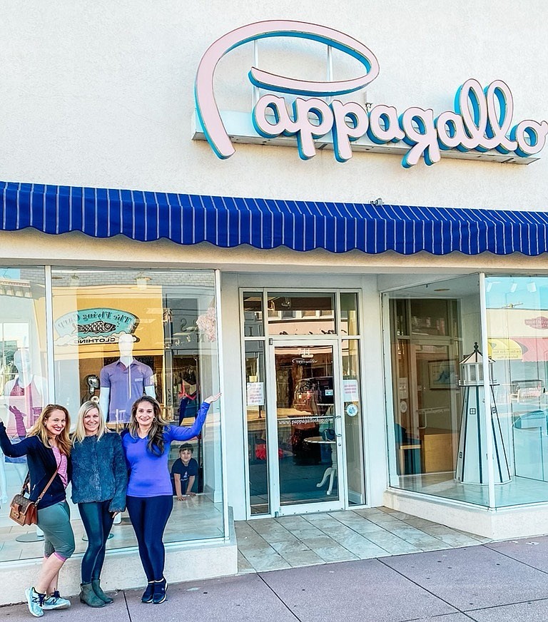 Kristen Vogelbacher, at left, April Scannell and Candice Kolins celebrate their partnership in front of the Pappagallo boutique.