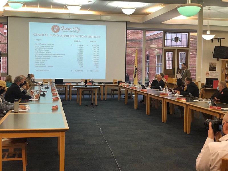 School Business Administrator Tim Kelley details the budget for the upcoming year at the Board of Education meeting. (Photo courtesy of Martin Fiedler, Just Right TV Productions)