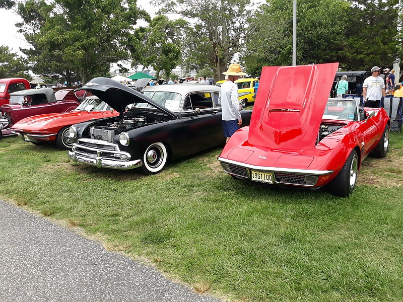 Classic cars line the grounds of the Ocean City Tabernacle during a vintage auto show.