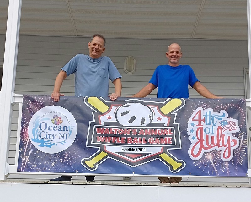 John Walton, left,  and his brother, Ron Walton, overlook "3rd Street Park" prior to the Wiffle Ball action.