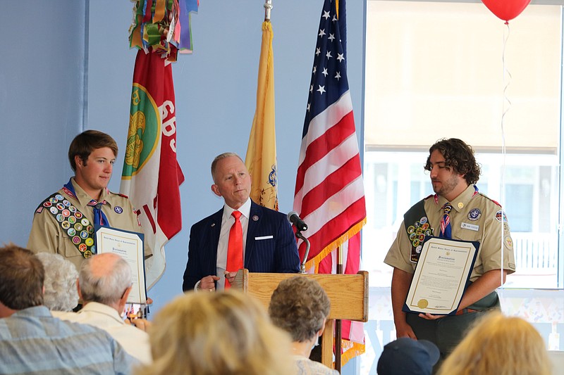 Congressman Jeff Van Drew praises both Boy Scouts for their community service and hard work.