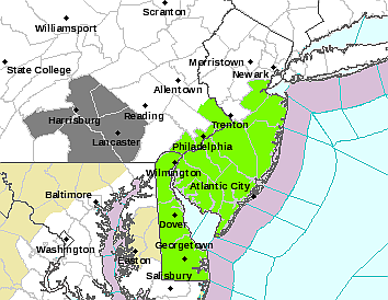 Areas in green denote Coastal Flood Advisory. (Courtesy of National Weather Service)