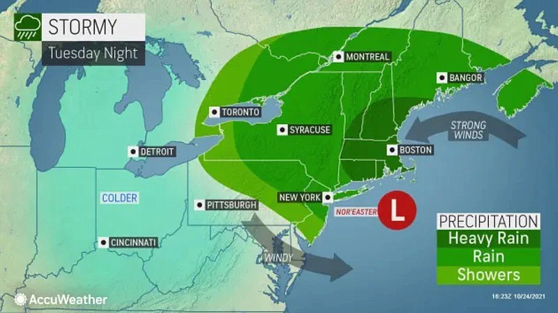 Rain will combine with gusty winds. (Courtesy of AccuWeather)