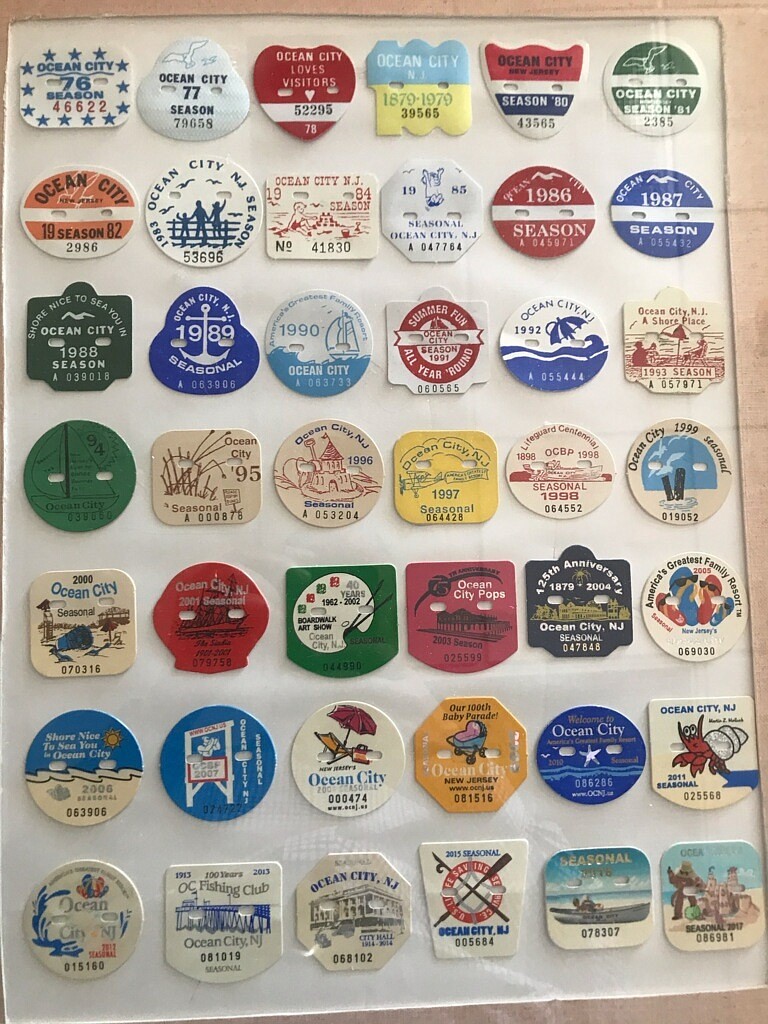 Beach tags from 1976 through 2017 all have a distinct look. (Photo courtesy of Ocean City)