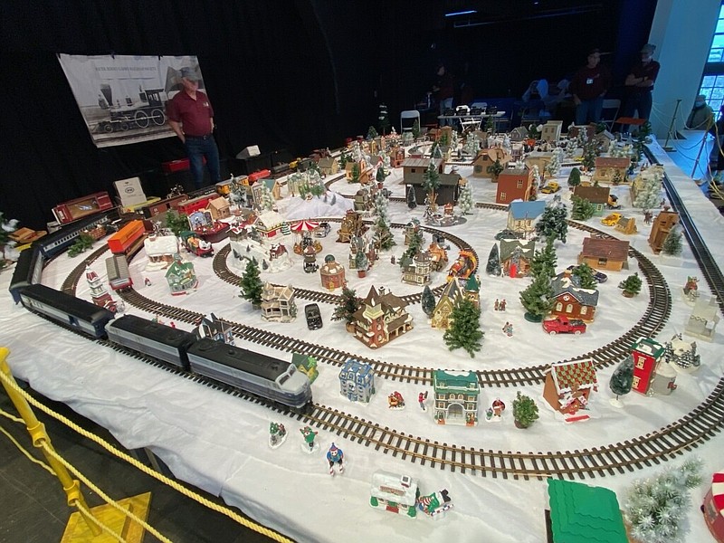 The stage of the Music Pier is the setting for several large displays of model trains.