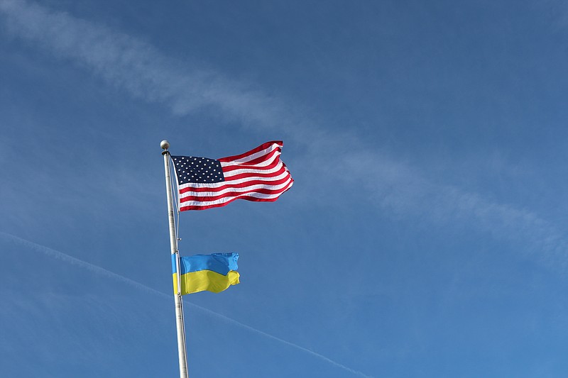 The American and Ukrainian flags fly together at the Cape May County Administration Building. (Photo courtesy of Cape May County)