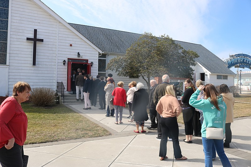 Mourners line the outside of the Sea Isle City United Methodist Church for services March 2.