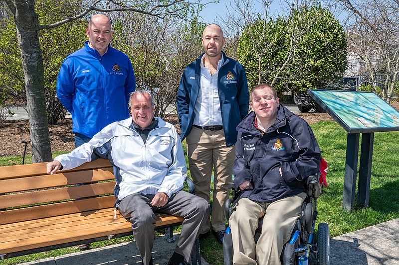 Mayoral candidate Keith Hartzell, seated at left, is joined by City Council President Bob Barr and, standing from left, Councilmen Tom Rotondi and Jody Levchuk. (Photo courtesy of Keith Hartzell)